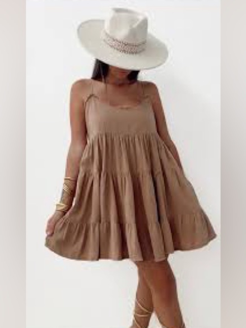 TALULAH Beige Tiered Spaghetti Strap Mini Dress